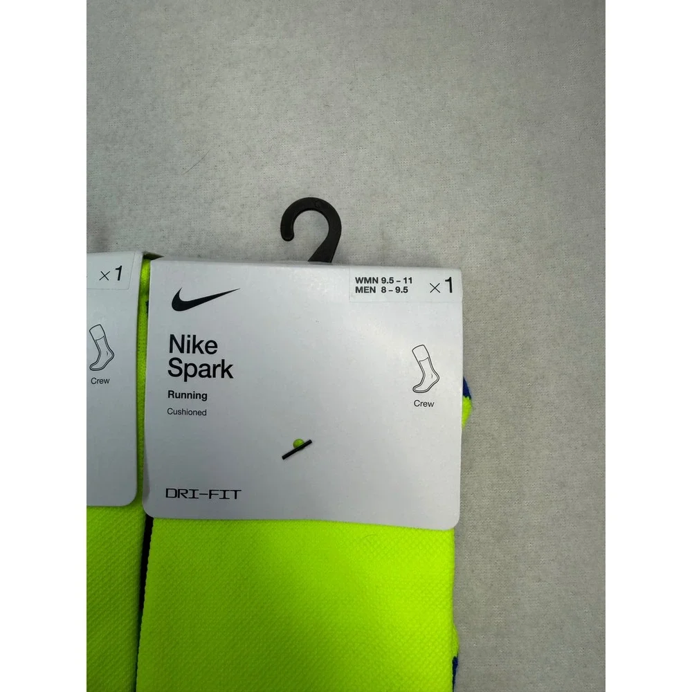 2pk Nike Spark Cushioned Crew Running Socks Volt Women 9.5-11 Men 8-9.5 NWT